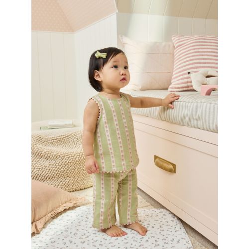 Green Floral Stripe Baby Woven Top and Trousers Set 2 Piece (6-9 months)
