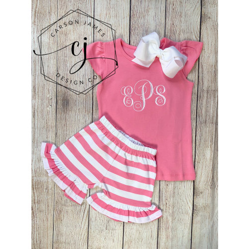 Monogram Outfit for Baby Toddler Girls Kids Spring Outfit Summer Outfit Shirt Shorts