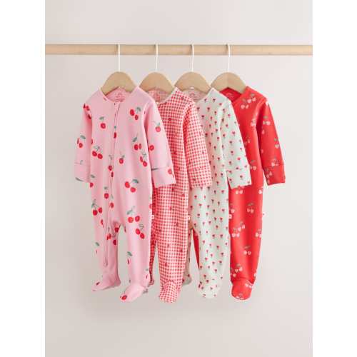 Red/Pink Two Way Zip Baby Sleepsuits 4 Pack (0mths-2yrs)