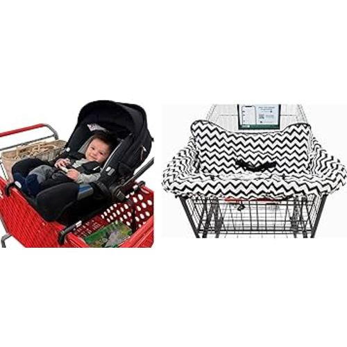 Totes Babies Ultimate 2-in-1 Baby Shopping Bundle: Car Seat Carrier (As Seen on Shark Tank) & Soft Cotton Shopping Cart/Highchair Cover with Phone Pouch – Keep Infants & Toddlers Secure & Cozy