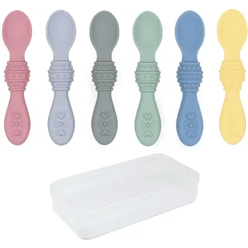 Elk and Friends Silicone Baby Spoons | Travel Case Included | First Stage Infant Toddler Spoon | Baby Led Weaning Stage | Dishwasher Safe