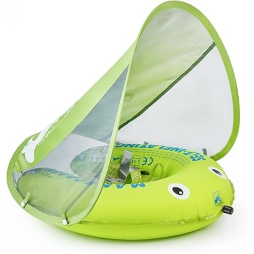 Mambobaby Float Self-Inflating Baby Swim Float with Canopy, Compressible Folding Pool Baby Float, Upgrade Soft Waterproof Skin-Friendly Material Toddler Swim Float (Standard Edition Yellow)