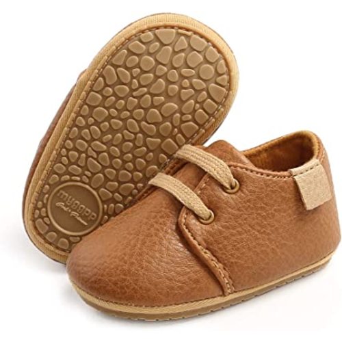 SOFMUO Baby Boys Girls Lace Up Leather Sneakers Soft Rubber Sole Infant Moccasins Newborn Oxford Loafers Anti-Slip Toddler Wedding Uniform Dress Shoes