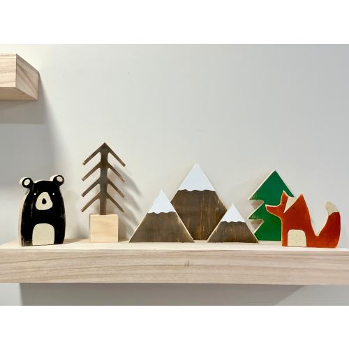 Wooden Woodland Nursery Decor: Bear, Fox, Mountains, Trees