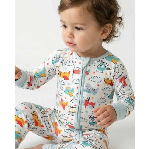 Airplanes and Helicopters Bamboo Convertible Zippered Romper – Zumbamboo