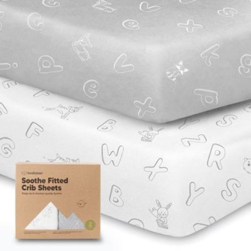 KeaBabies 2pk Soothe Fitted Crib Sheets Neutral, Organic Baby Crib Sheets, Fits 52x28 Standard Nursery Baby Mattress (ABC Land Cloud)