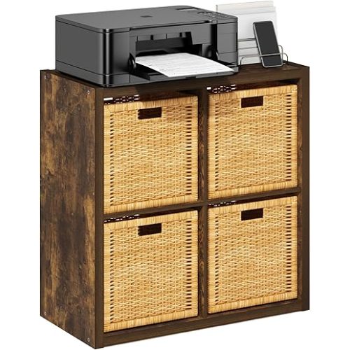 Furinno Cubicle Book Shelf, 4-Cube Bookshelf, Extra Thick Frame Reversible Bookcase with Open Back, 14.6" x 30" x 30", for Living Room, Bedroom, Home Office, Amber Pine