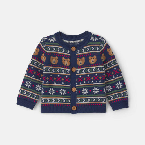 Baby Neutral Bear Fair Isle Cardigan Sweater - Navy Blue | Carter’s Oshkosh Canada