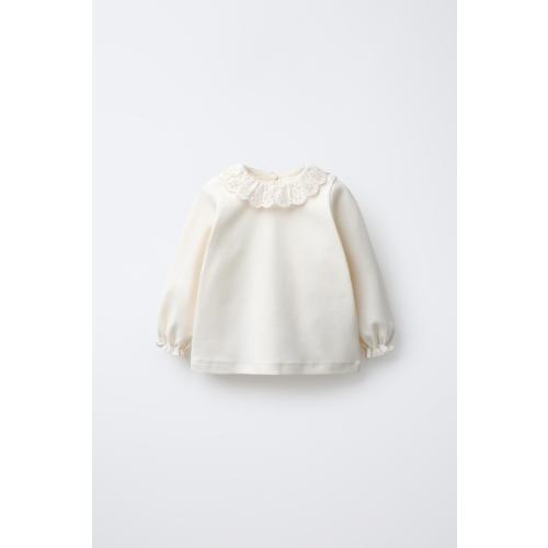 WARM EMBROIDERED COLLAR T-SHIRT - Ecru | ZARA United States