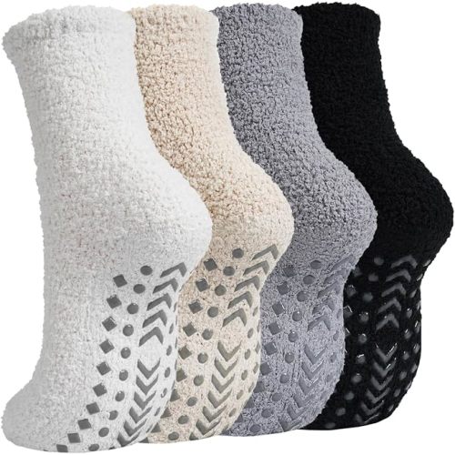Non Slip Socks for Women Men,Fall Fuzzy Slipper Fluffy Cozy Warm Hospital Grips Socks Gifts for Elderly