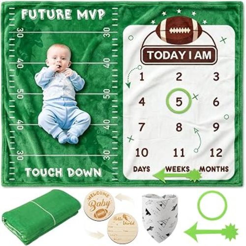 Football Monthly Milestone Blanket for Baby Boys Flannel Blanket