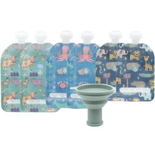 WeeSprout Double Zipper Reusable Food Pouches for Babies & Toddlers, 6-Pack
