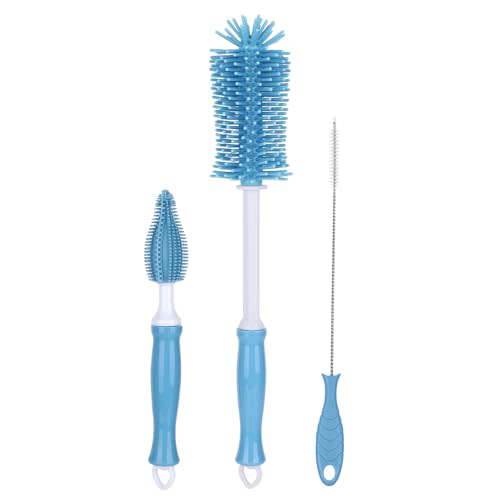 Silicone Bottle Cleaning Brush,Baby Travel Essential Bottle Brush Set, 3 in 1 Silicone Brush, Nipple Brush, Straw Brush