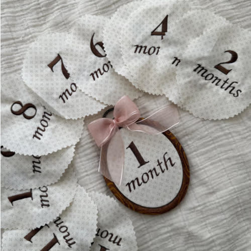 First Year Milestone Hoops | Brown Embroidered Baby Milestone Hoops