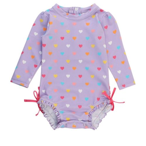 RuffleButts Baby/Toddler Girls UPF50+ Long Sleeve One Piece Rash Guard