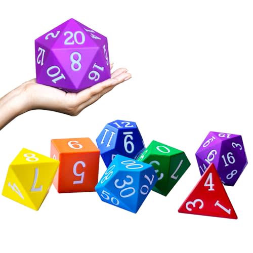 10CM (4Inch) Jumbo Foam 7pcs Polyhedral Dice Set, Large Rainbow Colors RPG Foam Dice for Games, Learning Resources
