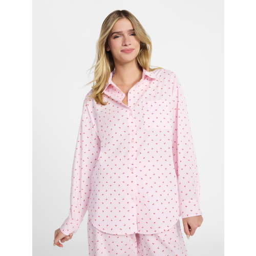 No Boundaries Sleepwear Woven Cotton Button-Down Shirt, Women's XS-XXL