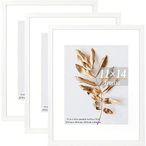 11x14 Picture Frame White 3 Pcs set can Display 8x10 Picture with Mat or 11x14 Without Mat on the Wall
