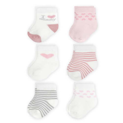 Carter's Child of Mine 0-6 Months Cotton Polyester Spandex Baby Girl Mommy Crew Cut Socks, 6 Pack