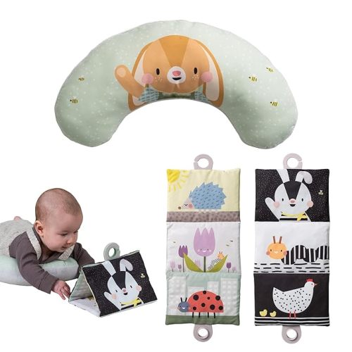 Taf Toys Ergonomic Tummy Time Support Toy with Teether and Rattle - Soft and Supportive Baby Toy for Enhanced Motor Skills Development
