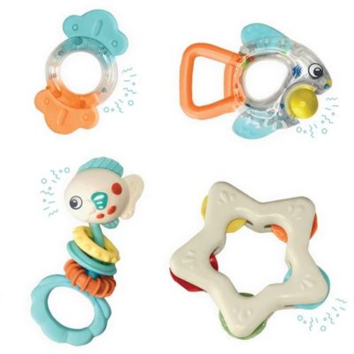 Lulyboo Baby Rattle & Teether Toy Set – 4pc Sensory Teething Toys