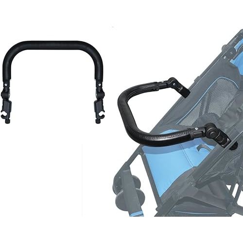 Baby Stroller Bumper Bar Adjustable Angle Armrest Detachable Stroller Bar Handlebar Crossbar Stroller Accessory + Black PU Leather Cover