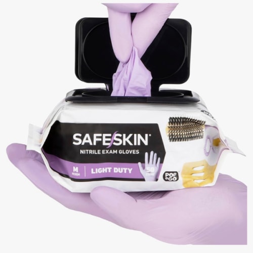 SAFESKIN Disposable Nitrile Gloves in POP-N-GO Pack of 50 or 200 Powder Free - Hair, Cleaning, Medical Use, Food Handling