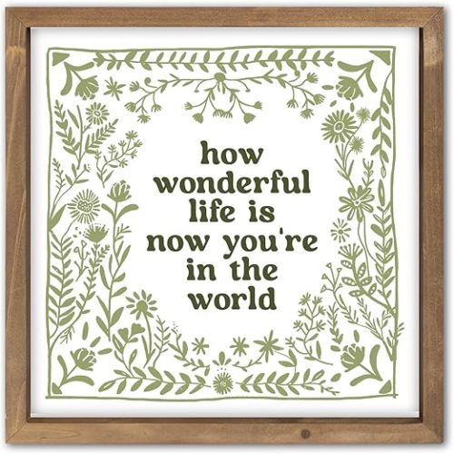 pechpell 11.8 Inch How Wonderful Life Is Now You're In The World Sign, Wooden Nursery Wall Decor, Boho Vintage Baby Girl Woodland Nursery Art Kids Room Table Shelf Decorations for Home Playroom