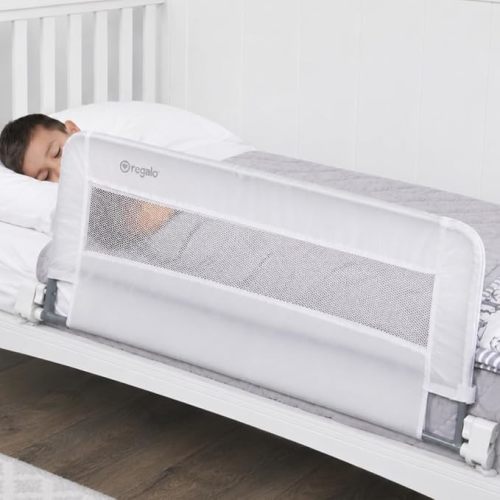 Regalo Safety Swing Down Crib Rail for Toddlers, 33" Baby Bed Rail Guard with Reinforced Anchor Safety System, Convertible Crib Bed Rail, White