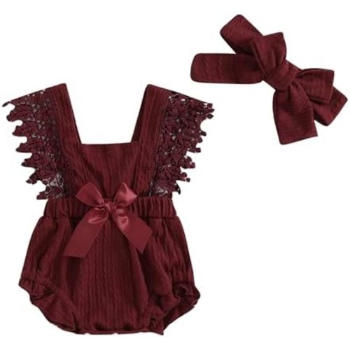 Newborn Baby Girl Lace Romper Ruffle Sleeveless Backless One Piece Jumpsuit Bodysuit with Headband Summer Clothes