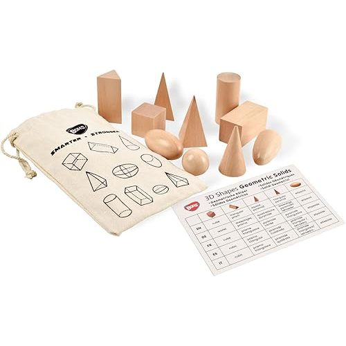 BOHS Geometric Solids Guess Game - 3D Shapes Miniature Set -Wooden Montessori Toys - Ages 3 and Up
