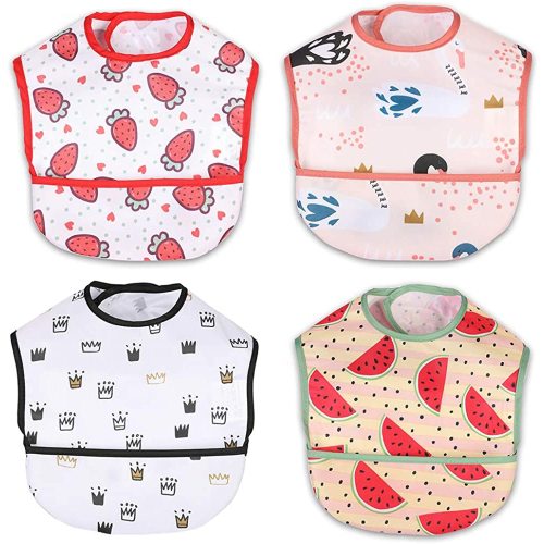 Baby bibs Waterproof Todder bib - Feeding Bib with Crumb Catcher Pocket Starter Bib For Infants Boys Girls Washable Soft