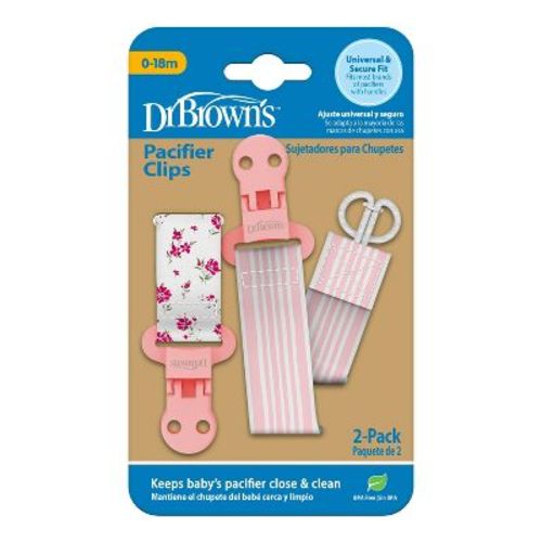 Dr. Brown's Ribbon Pacifier Clips - Flowers/Stripes - 2pk