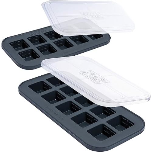 Souper Cubes 2 Tbsp. Silicone Freezer Molds - Perfect for Storing Garlic, Herbs, Ginger, Pesto, Tomato Paste, Lemon Juice, Purees and More - Silicone Baby Food Freezer Tray - Charcoal – 2-Pack