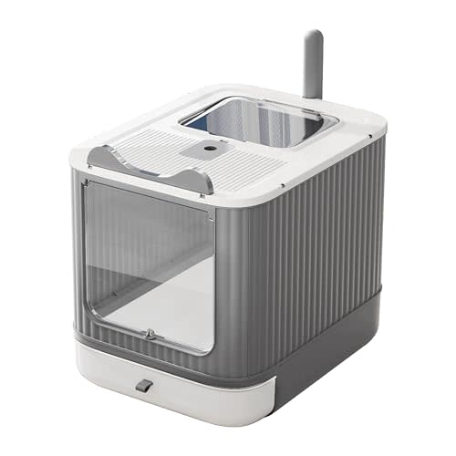 Upgraded Fully Enclosed Cat Litter Box with Lid, Covered Cat Box Enclosure, Anti-Splashing Easy to Clean Kitty Litter Boxes with Drawer, 3 Modes can Use from Kitten to Adult(White&Grey)
