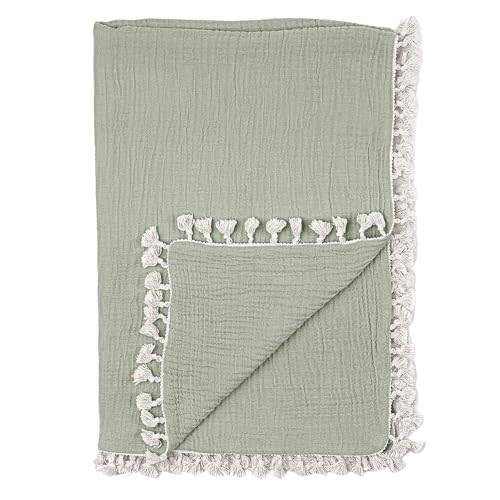 Crane Baby Green Muslin Baby Blanket, 6-Layer Cotton Baby Swaddle, Soft Cotton Lightweight Nursery and Stroller Blanket for Baby Boys & Girls, Fern Green, 30" x 40"