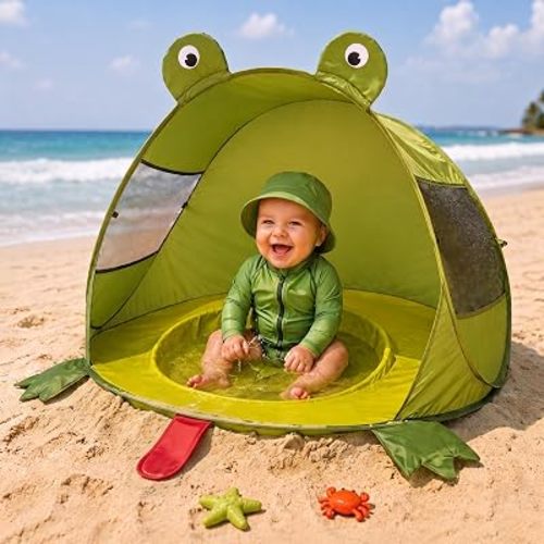 USA Based, Baby Beach Tent & Sun Shelter – Portable Pop-Up UV Protection Canopy with Sand Stakes Baby Frog Sun Shade for Beach, Pool, Travel & Outdoor Use – UPF 50+, Baby Frog