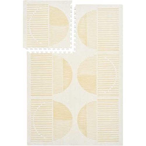 PopsyKosy Premium Baby Floor Play Mat - Thick & Cushioned 0.5 inch Playroom Foam Mat, Non-Toxic Odorless - 6 Tiles - Spacious 6x4 ft. - Stylish & Large, Waterproof for Kids & Toddlers - Ecru Linen