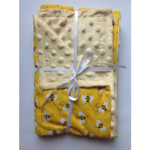 Bumblebee minky fleece and cotton baby blanket 26"x28"