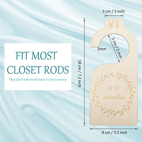 7 Pieces Baby Closet Size Divider Wooden Baby Closet Organizers Hanging Closet Dividers from Newborn Infant to 24 Months for Home Nursery Baby Clothes (Wood Color)