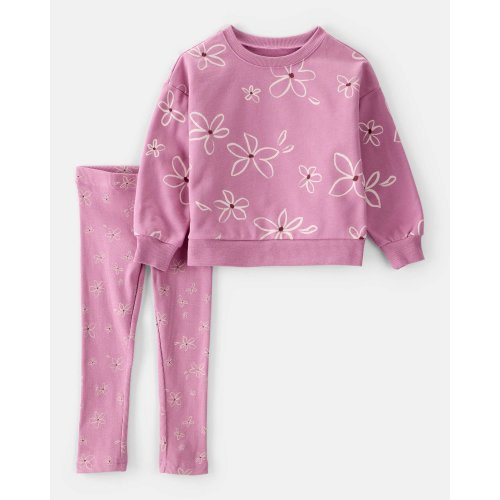 Toddler Girl 2-Piece Floral Cotton Long-Sleeve Tee & Pant Set - Purple - Carter's | Carter's