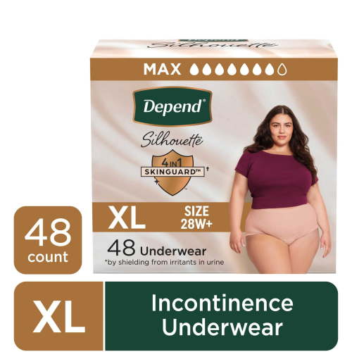 Depend Silhouette Women’s Incontinence & Postpartum Bladder Leak Underwear, XL, 48 Count