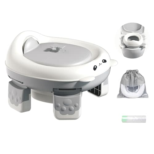 Portable Travel Potty, Training for Baby to Toddler, Travel Toilet Seat with Charts and Storage Bag, Folding Potty for Kids Boys Girls Indoor and Outdoor (Gray)