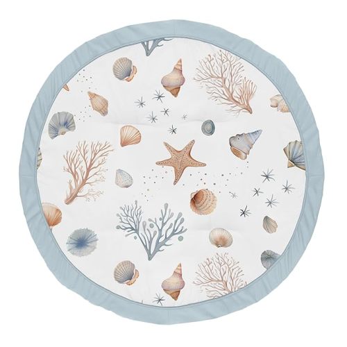 Sweet Jojo Designs Ocean Seashells Boy, Girl, Unisex/Gender Neutral Baby Play Mat Tummy Time Activity, Toddler Floor Infant Playmat - Nautical, Beach Theme, Watercolor, Starfish, Coastal, Aquatic, Sea
