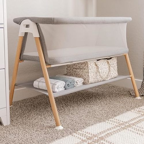 Newton Baby Bassinet & Bedside Sleeper with Mattress & Sheet - Ultra-Breathable & Completely Washable, Removable Dual-Layer Cover | Wood Frame | Adjustable Height & Infant Access Opening