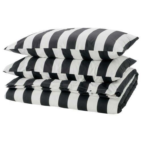 SLÅNHÖSTMAL Duvet cover and pillowcase(s) - black/white/stripe King