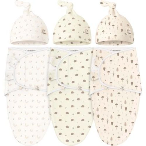 KeaBabies 3-Pack Organic Swaddle Sleep Sacks Baby with Newborn Beanies, Premies Swaddles Wrap 0-3 Months, Ergonomic Wearable Blanket