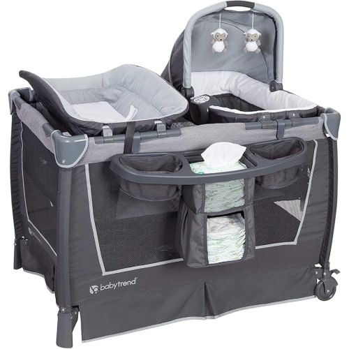 Baby Trend Nursery Center Travel Crib with Removable Rock-A-Bye Bassinet, Changing Table, Organizer, and Electronic Music Center and Nightlight, Robin