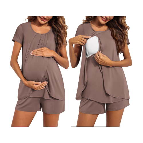 Ekouaer Women Maternity Nursing Set 2 PCS Postpartum Pajamas Breastfeeding Labor Delivery Pregnancy Pjs