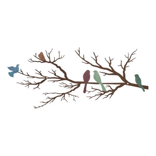 ESTART Large Colorful Metal Birds on Branch Wall Sculpture, Leaf Silhouette Hanging Wall Decor for Bedroom, Balcony & Garden
